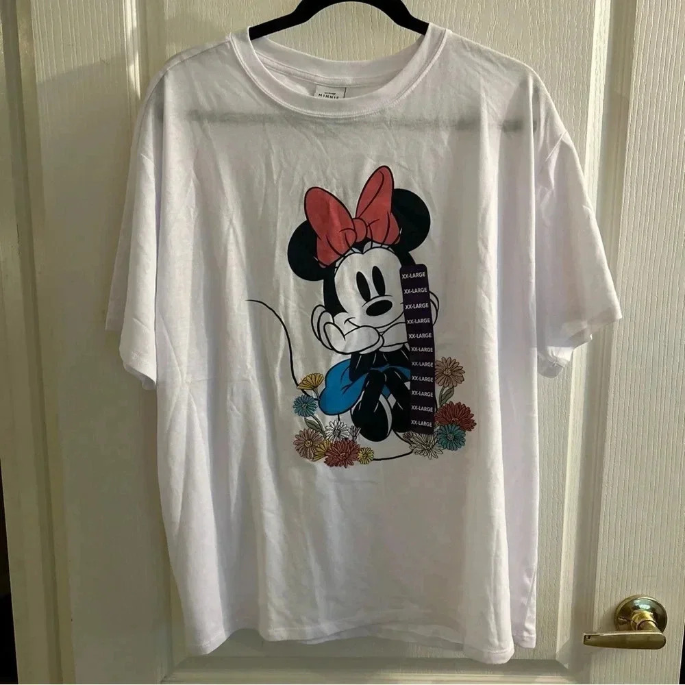 Disney White Minnie mouse T-shirt with embroidered flowers size XXL NWT